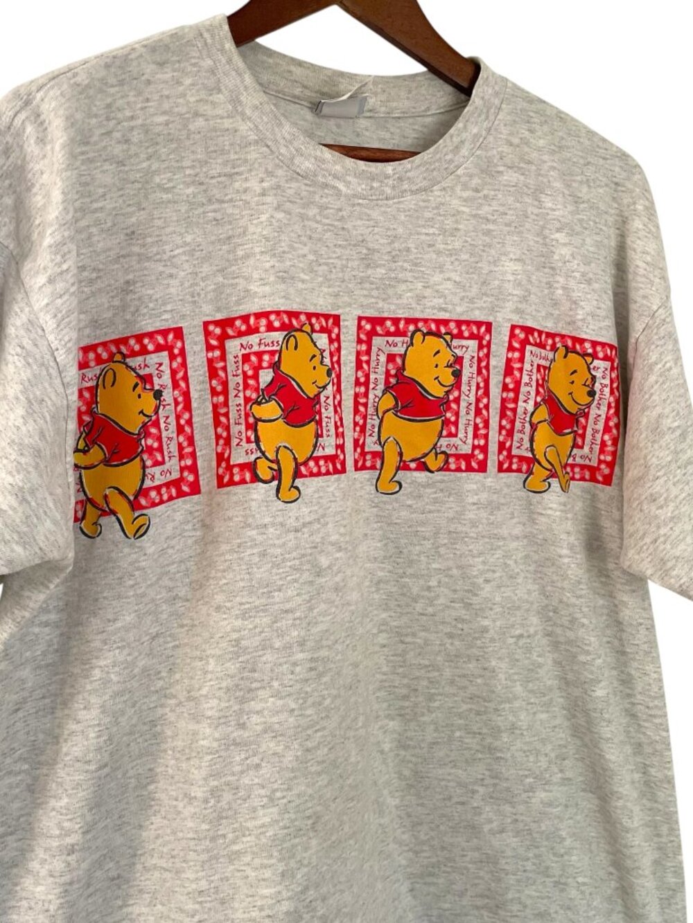 Vintage 90s Winnie the Pooh T Shirt 20W / 2X Gray Crew Neck No Hurry No Fuss